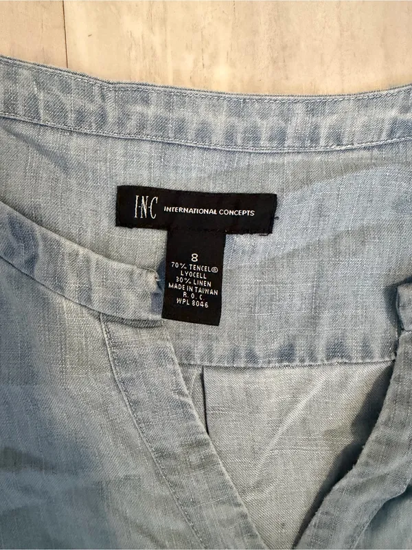 INC International Concepts Light Blue denim Casual Button-Down Shirt - Image 3