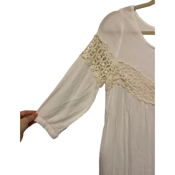 Kori American White and Cream 3/4 Sleeve Boho Blouse Size Small - Image 2