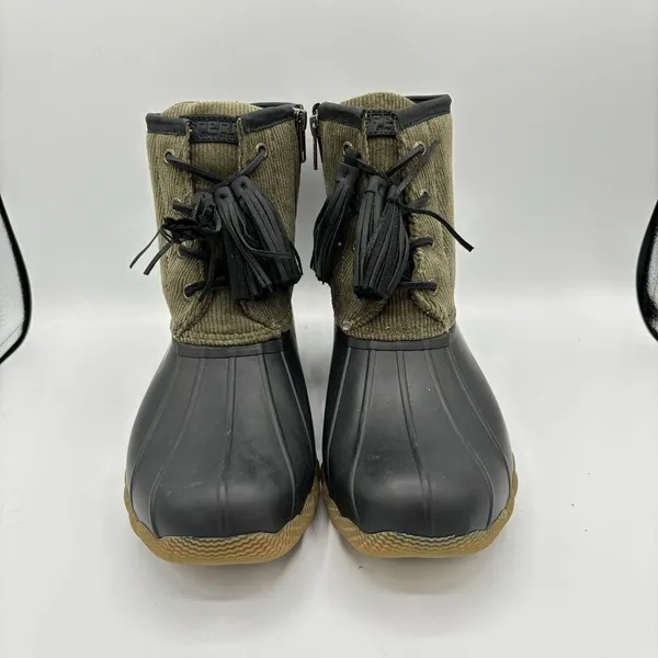 Sperry Women Olive /‎ Black Saltwater Tassel Corduroy Duck Boots Size 9 - Image 2