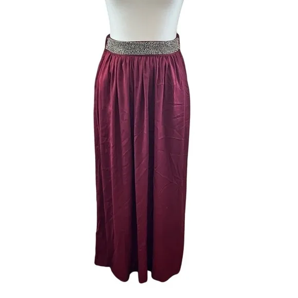 Zara Basic Burgundy Beaded Waist Maxi‎ Skirt Size S Burgundy Wine Red Boho - Image 2