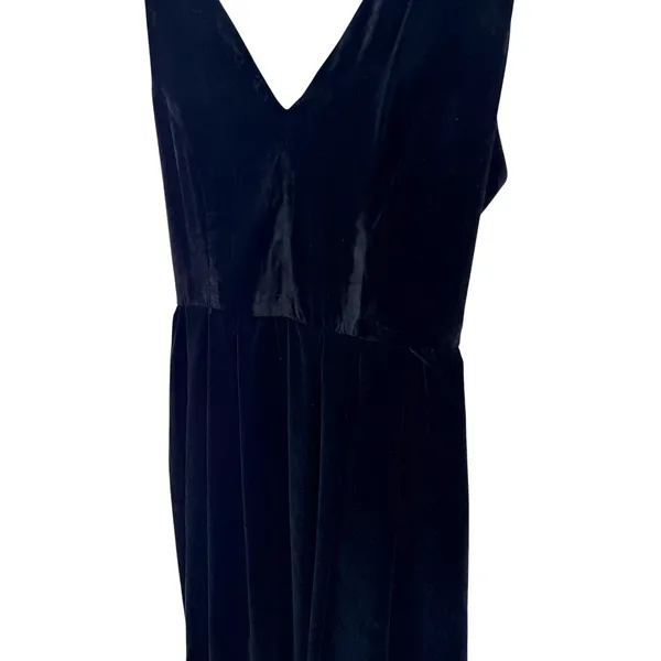 A Loves A Black Velvet V-Neck Midi Dress Feather Shoulder‎ Trim S Glam No Belt - Image 4