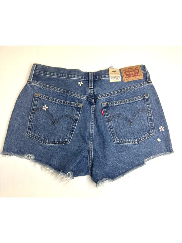 New Levi's Size 31 501 Original Shorts Floral Embroidered Medium Wash - Image 5