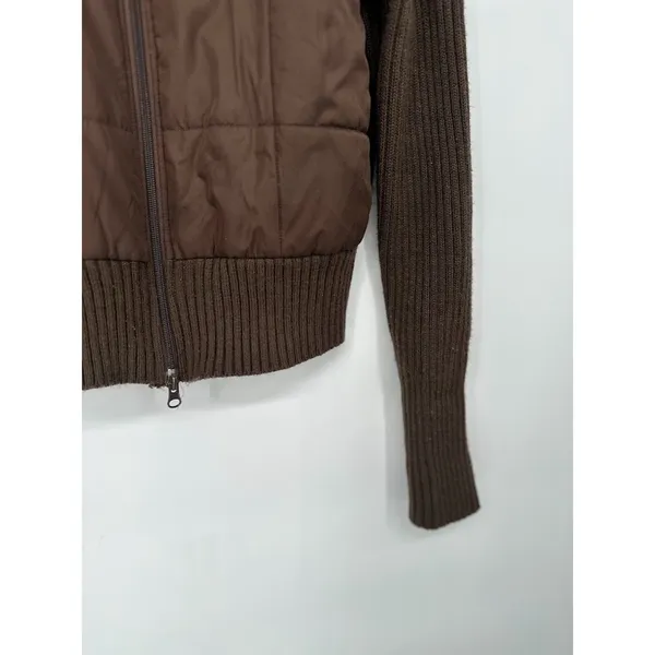 Y2K Ribbed Quilted Full Zip Jacket‎ Stand Collar Chocolate Brown Rachel Green L - Image 3