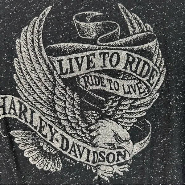 Harley Davidson Black Silver Metallic Graphic Live To Ride To Live T-Shirt Large - Image 2