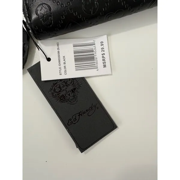 Ed Hardy Black‎ Embossed Skull Heart Zip Around Wristlet Wallet New EHW05505M - Image 3