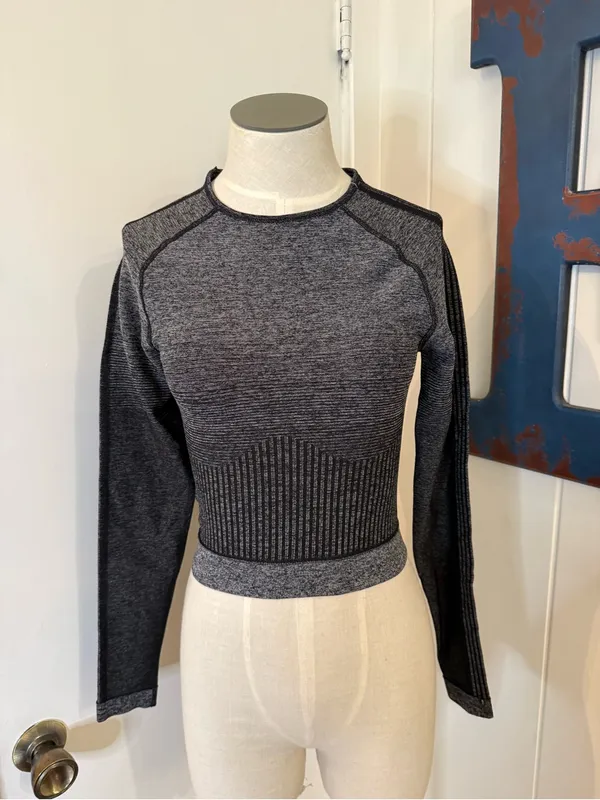 Fabletics Charcoal Gray Seamless Long-Sleeve Crop Top - Image 2