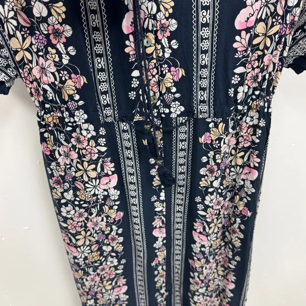 Minkpink Navy Floral Button Front Maxi Dress Boho Tassel Waist Pink Cream Medium - Image 5