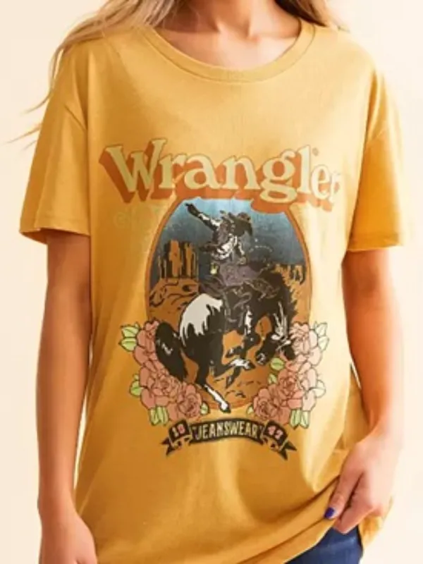 Wrangler Pale Gold Heather Rodeo Flowers Graphic Tee Size Small - Image 3