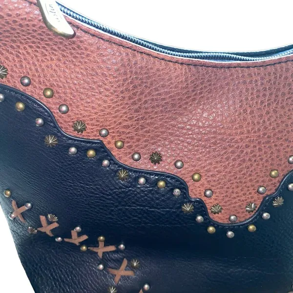 Justin Boots Western Conceal Carry Embroidered Studded Tote Bag Purse Black/Chestnut - Image 6