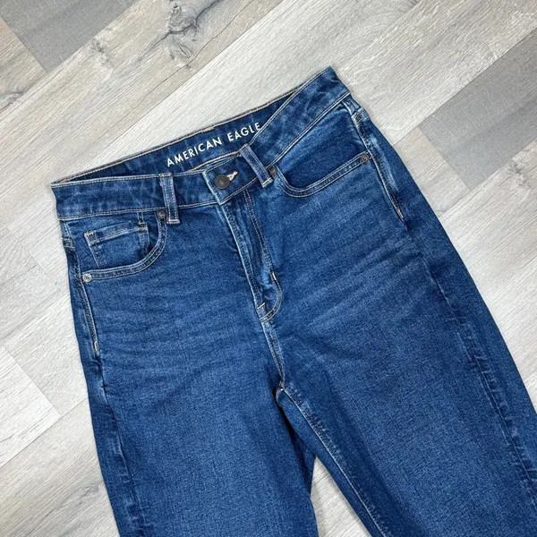 American Eagle Mom Jeans Women 2 Short Blue Tapered Leg High Rise Stretch Y2K‎ - Image 6