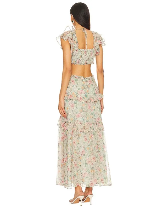 ASTR the Label Mable Dress in Light Green Floral Small New Womens Long Maxi - Image 3