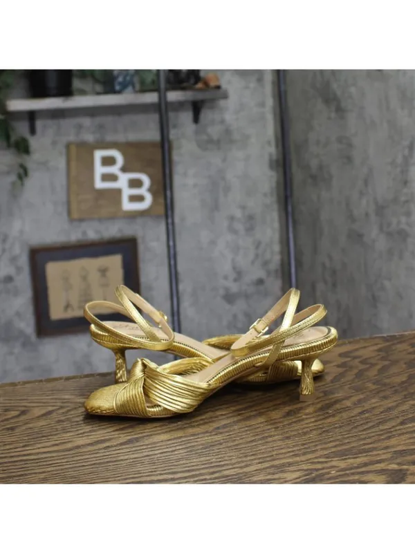 Jewel Badgley Mischka True Kitten Heel Sandals Wrap Strap Gold Yellow 6.5M - Image 7