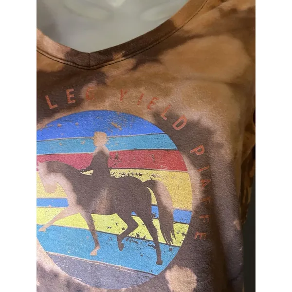 Equestrian Bleach Tie Dye Horse Graphic Tee Top Shirt Womens Small Brown - Image 6
