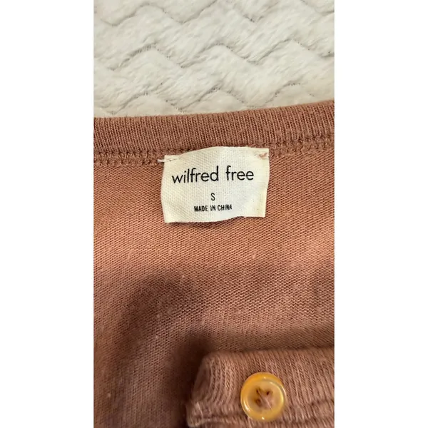 Wilfred Free Aritzia Cropped Cardigan Brown Ribbed Knit Button Front Top Small - Image 4
