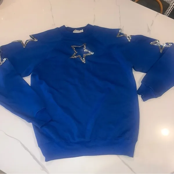 True Vintage OPEN TO SKIN Sexy Star Cutout Blue Sequin Top M - Image 3
