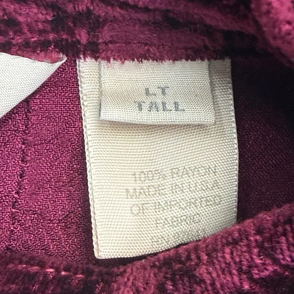 J. Jill Womens LT Tall Burgundy Crushed Velvet Pintuck Button Front Tunic Top - Image 3