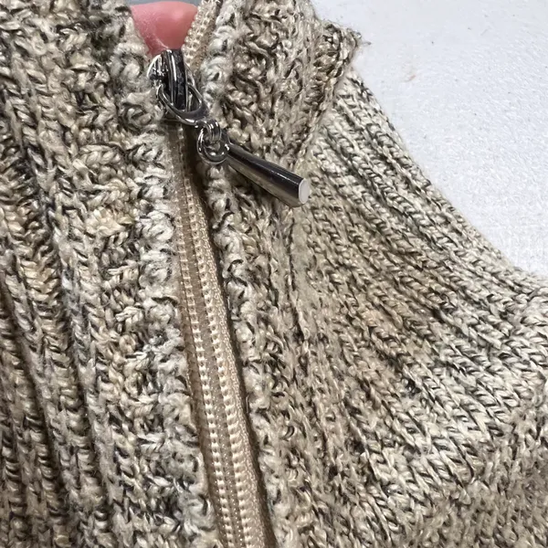 Tan Beige Marled Full Zip Up Knit Sweater Jacket XSmall EUC - Image 3