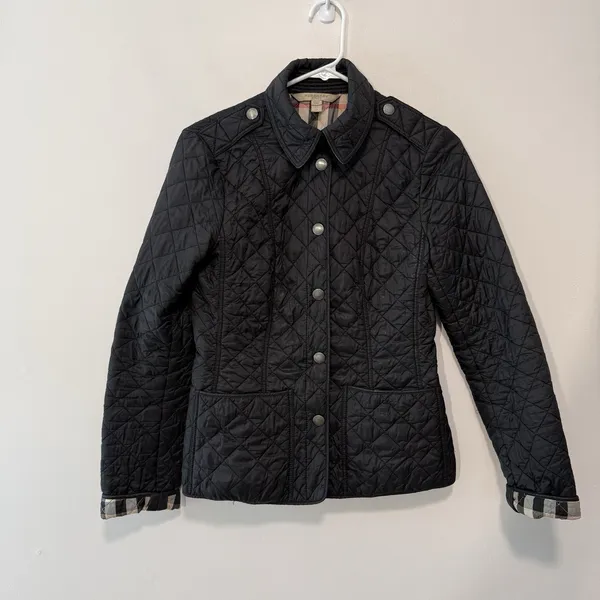 Burberry Brit Kencott Diamond Quilted Black Snap Close Nova Check Lined Jacket‎ - Image 2
