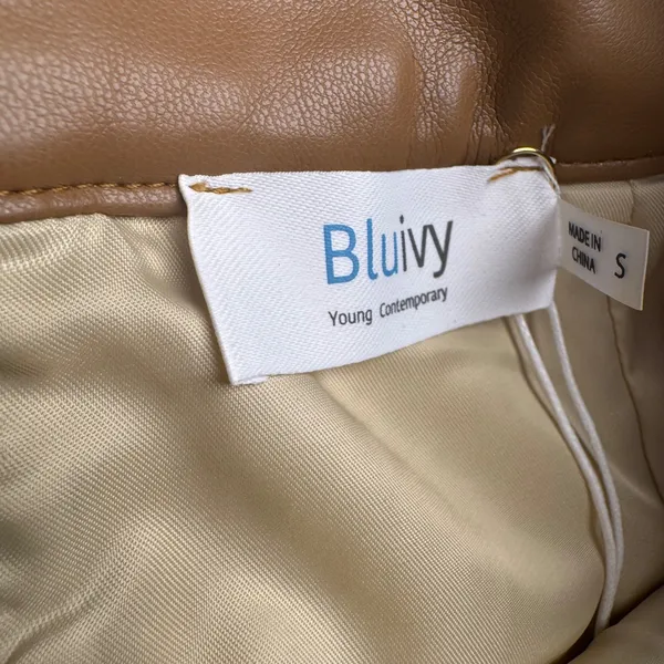 Blu ivy Faux Leather Ruffle Skirt‎ Brown Women's Size S Flounce Wrap Style - Image 2