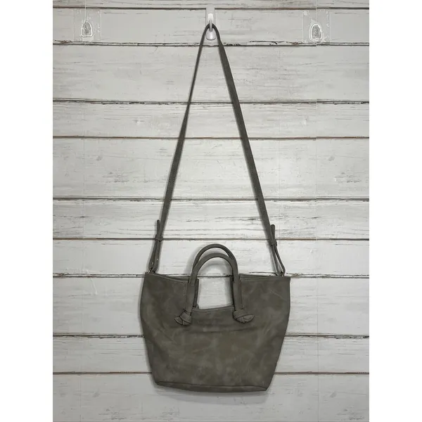 Anthropologie Crossbody Tote Bag Grey Gingham Lining Adjustable Strap Handbag - Image 2