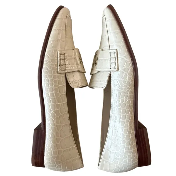 Tory Burch Georgia‎ Croc Embossed Ivory Loafers Size 7 - Image 9