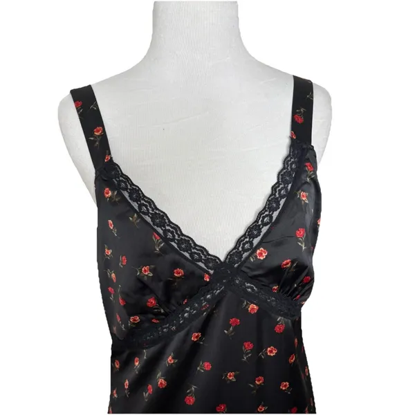 Altar'd State Black Sexy Red Floral Slip Dress Lace V neck Maxi Size Medium - Image 2