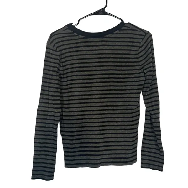 Lauren Ralph Lauren Gray & Black Striped Long Sleeve Henley Blouse Women Sz M - Image 2