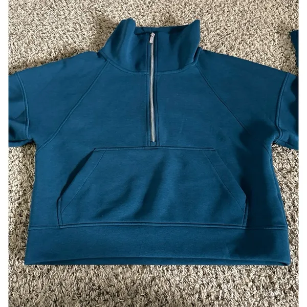 Calia Women's blue green 1/4 zip cropped‎ athletic pullover top size small - Image 2