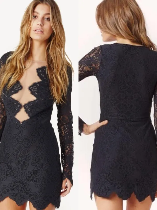 FOR LOVE & LEMONS Noir Mesh Lace Long Sleeve Mini Dress - Image 3