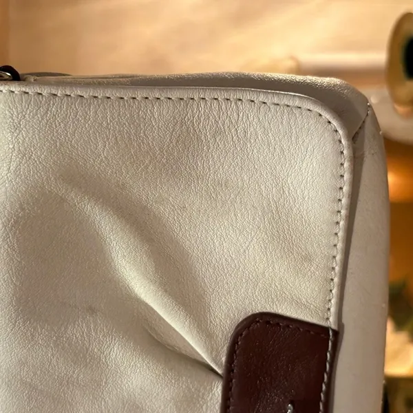 COACH Purse Wrist Clutch Snap Wallet Blue Lined Cream & Brown Leather - Image 3