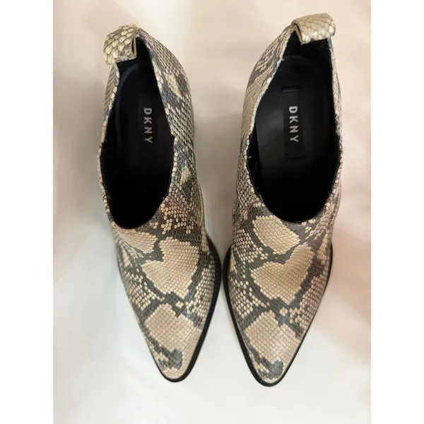 DKNY Snakeskin Embossed Leather Shooties Grey Python Block Heel Boots  7.5 - Image 2