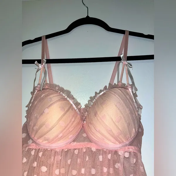 Romantic Sheer Pink Polka Dot Babydoll Lingerie – Size Large‎ - Image 4