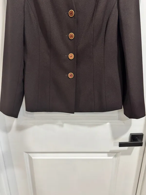 Emily Brown Collarless Button Down Fitted Blazer Jacket 8 Dark Chocolate Career - Image 6