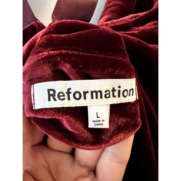 Reformation Nya Velvet Maxi Sleeveless Dress Chianti Dark Burgundy Size L - Image 10