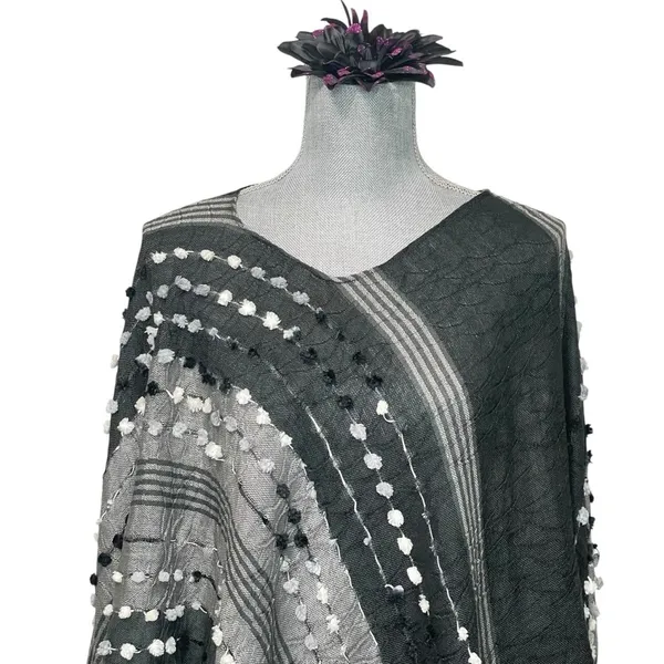 DEMDACO Textured Black Gray One Size Fits Most Acrylic and Poncho Shawl - Image 6
