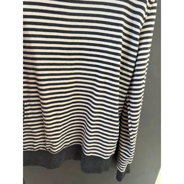 BKE Womens Striped Asymmetrical Button Neck Hoodie Sweatshirt Grey‎ White Large - Image 5