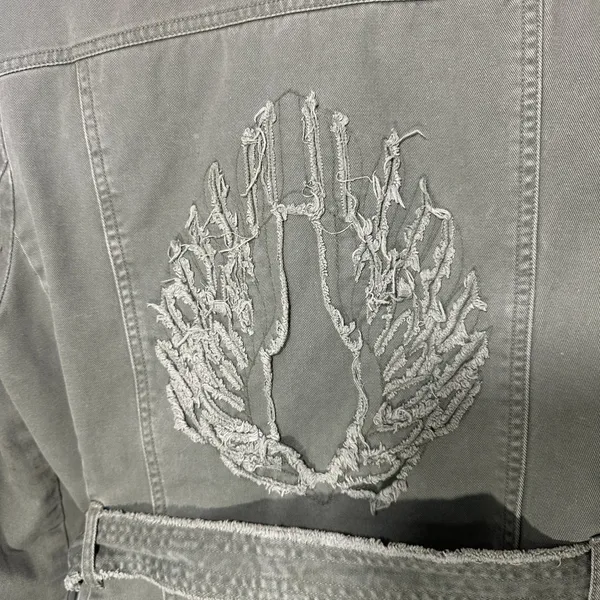 Free People Lux Military‎ Utility Jacket Womens S Green Belted Embroidered Wings - Image 6