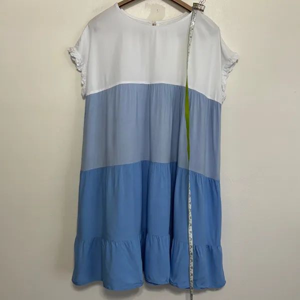 SHEIN Blue White Color Block Dress Size 14 XXL Ruffle Hem - Image 2
