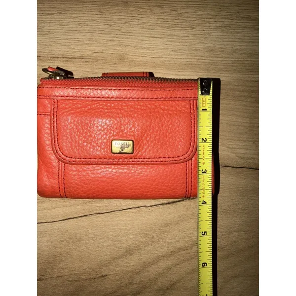 Fossil Red Compact Wallet‎ Pebble Leather Card Case F - Image 6