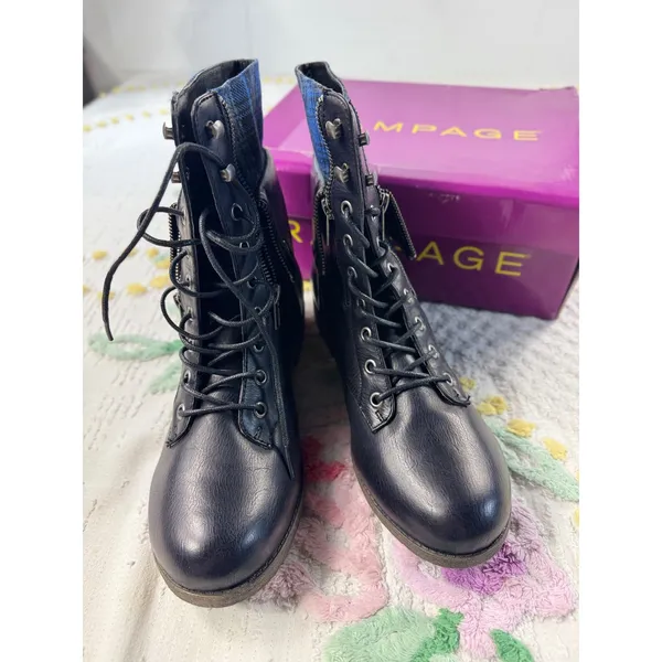 Rampage Jaggup Black Combat Boots Plaid Fold Over Lace Up Ankle Boots WF0015 10M - Image 6