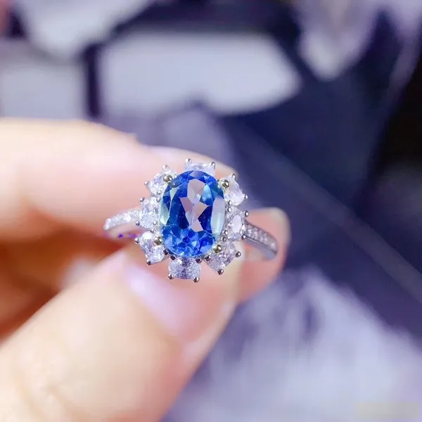 18K White Gold Plated Adjustable Birthstone Aquamarine Sapphire Ring for Women - Image 4
