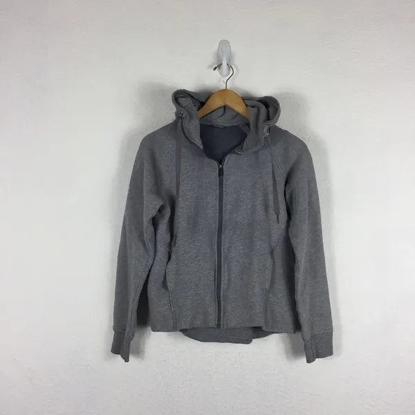 Lululemon Fleece Please Hoodie Jacket Heathered Speckled Medium Grey Size 6 - Image 4