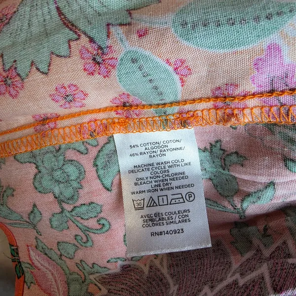 LOFT‎ NWOT Floral Patchwork Smocked Mini Dress Orange Pink Multi Summer Small - Image 7