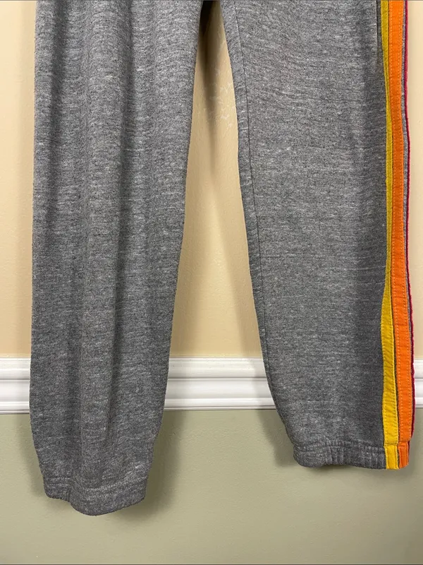 Aviator Nation Women’s Gray Striped Comfy Fleece Lined Jogger Sweatpants - Image 4