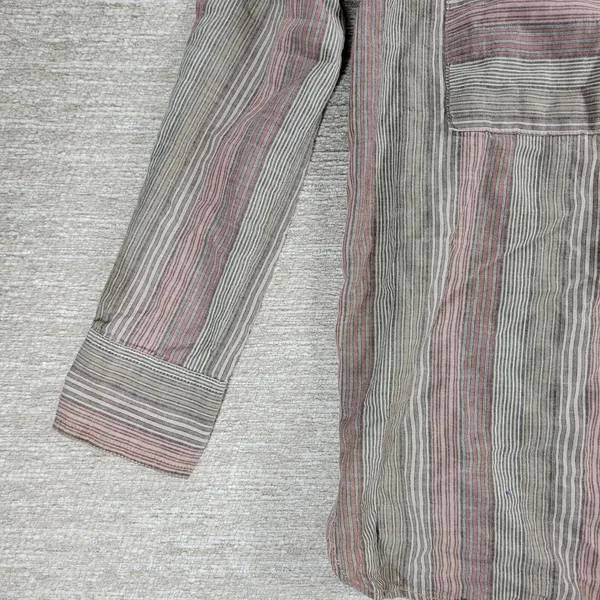 Free People High Tide Shirt XS Tan Pink Womens Striped Oversized Button Up Boho - Image 3