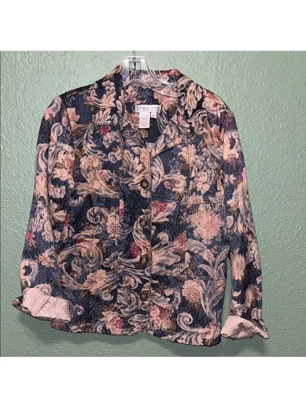 Vintage Jean Jacket Paisley denim Floral Tapestry cottagecore teacher granny - Image 2