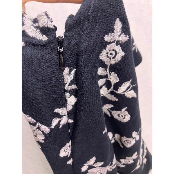 Abercrombie & Fitch Mini Dress Womens Small Tall Black Floral Linen‎ Embroidered - Image 6