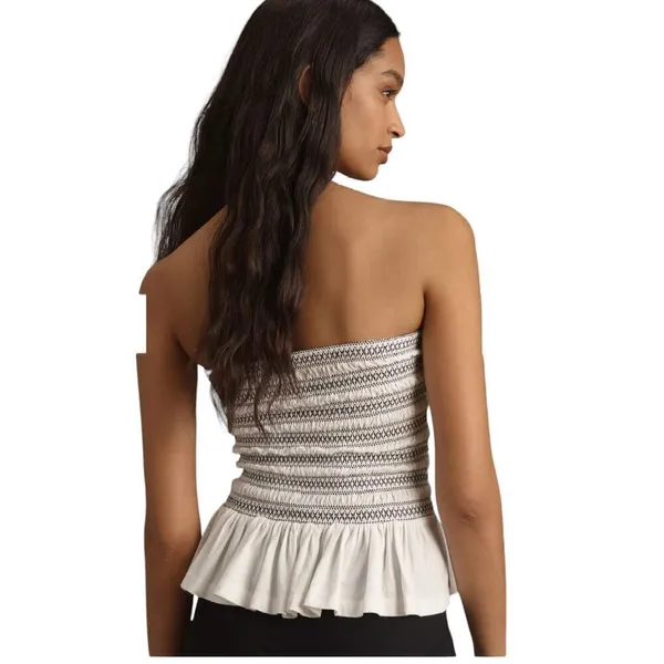 Maeve Smocked Split Tube Top White and Black Cropped Size XLarge Euro Summer - Image 3
