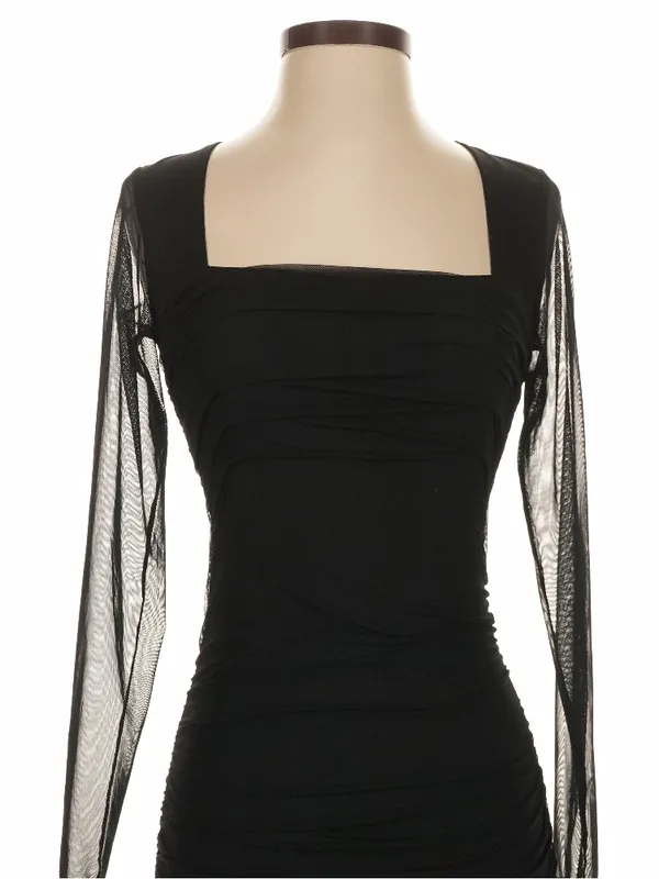 Princess Polly Charvi Black Ruched Mesh Mini Dress Size 4 Indie Y2K Party - Image 3