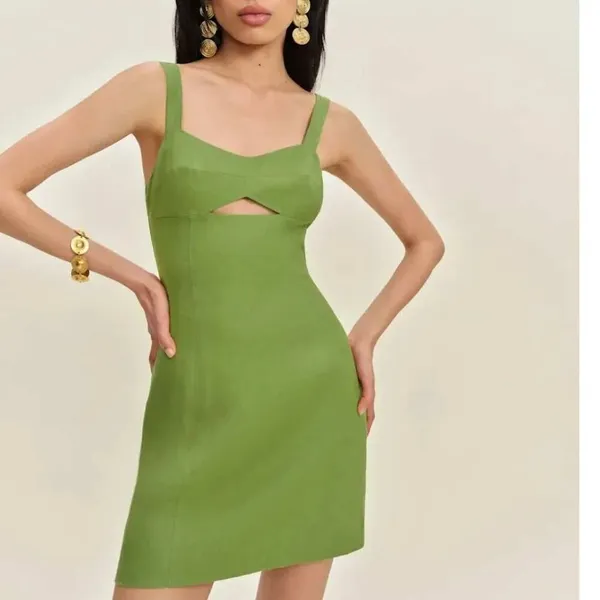 Reformation Belma Linen Dress Womens in Green Size 8 - Image 2